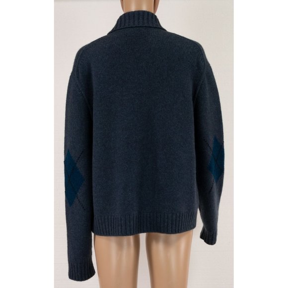 $2995 LORO PIANA 100% CASHMERE DARK BLUE ARGYLE PATTERN SHWAL COLLAR SWEATER  44 - Picture 4 of 6